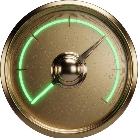 Goldenes Rakeback-Meter mit neongr&uuml;nem Prozentbogen - Symbol f&uuml;r den VIP-Cashback bei Jack Casino
