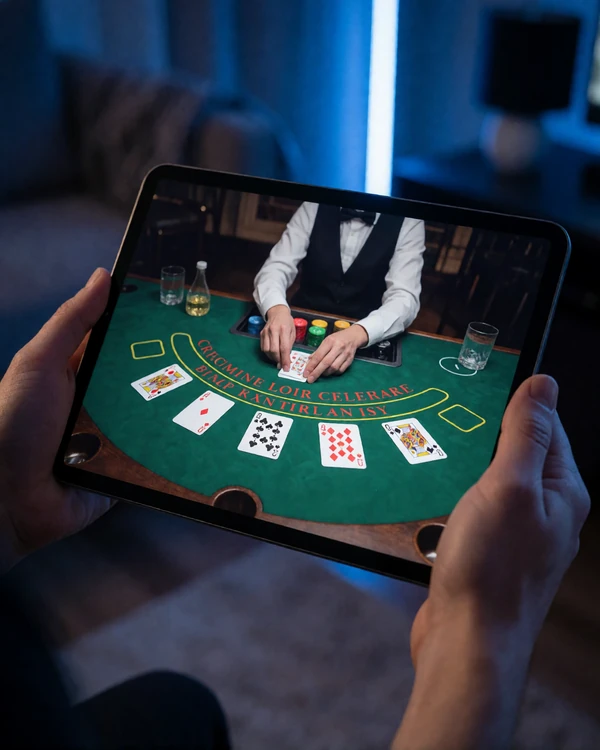 Tablet mit gestreamtem Live Blackjack Tisch in 1080p im Live Casino von Jack Casino