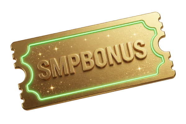 Goldenes Promo-Code-Ticket mit eingraviertem Code SMPBONUS f&uuml;r den Jack Casino Willkommensbonus